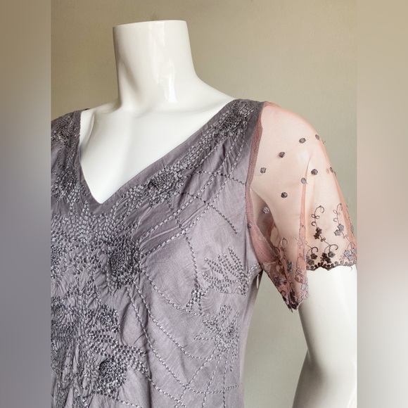 Sundance Linen Floral Embroidered Lace Maxi Dress Cottage Peasant Boho Tribal 4 - Picture 2 of 11